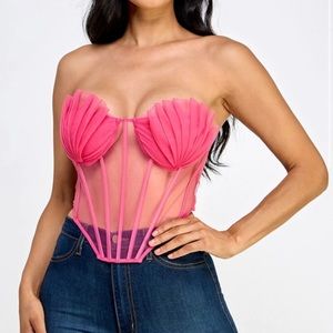 Hot Pink Strapless Sheer Corset (Large)